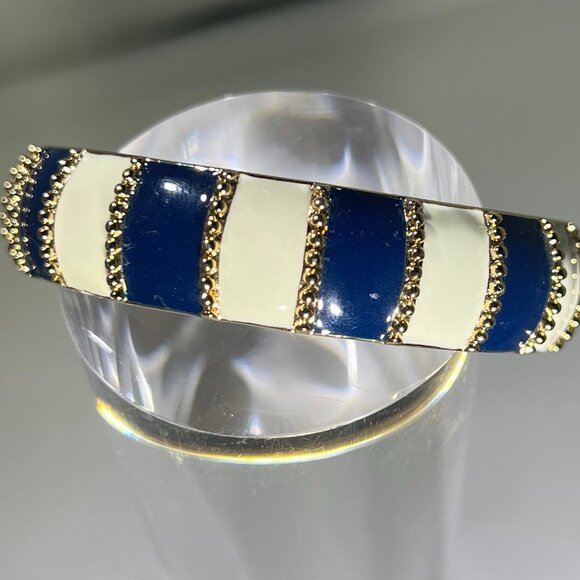 Kate Spade Harbor Lights Stripe Bracelet Navy & Ivory Striped Bangle - Picture 4 of 5